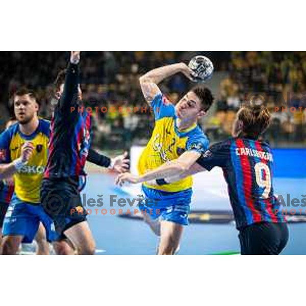 Tilen Strmljan in action during EHF Champions League handball match between Celje Pivovarna Lasko and Barcelona handball in Zlatorog Arena, Celje, Slovenia on February 15, 2023