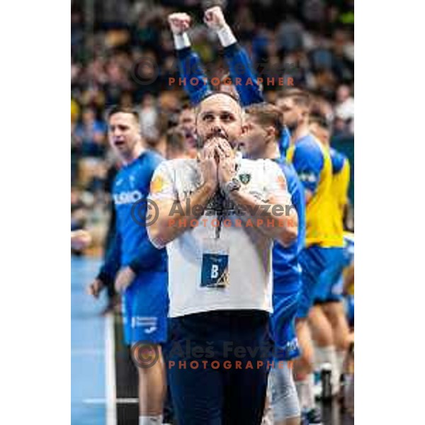 Alem Toskic in action during EHF Champions League handball match between Celje Pivovarna Lasko and Barcelona handball in Zlatorog Arena, Celje, Slovenia on February 15, 2023