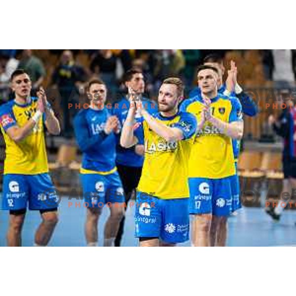 Gal Marguc in action during EHF Champions League handball match between Celje Pivovarna Lasko and Barcelona handball in Zlatorog Arena, Celje, Slovenia on February 15, 2023