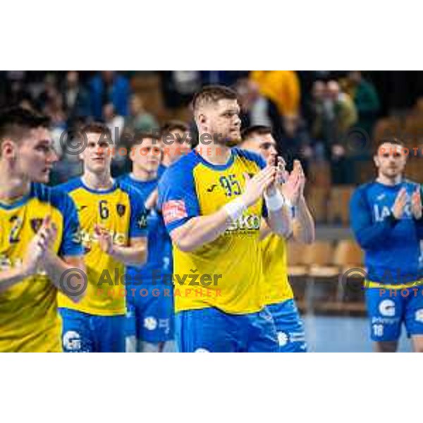 Matic Suholeznik during EHF Champions League handball match between Celje Pivovarna Lasko and Barcelona handball in Zlatorog Arena, Celje, Slovenia on February 15, 2023