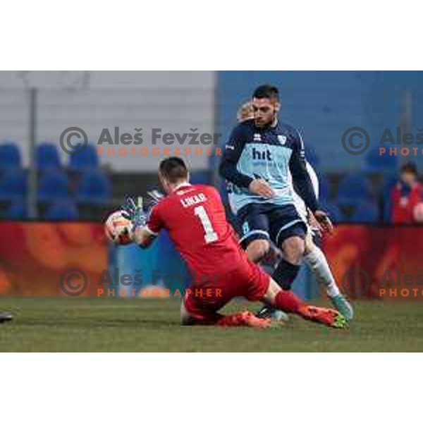 Matija Sirok in action during Prva Liga Telemach 2022-2023 football match between Gorica and Koper in Nova Gorica, Slovenia on February 18, 2023