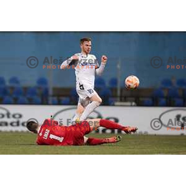Rudi Pozeg Vancas scores goal during Prva Liga Telemach 2022-2023 football match between Gorica and Koper in Nova Gorica, Slovenia on February 18, 2023