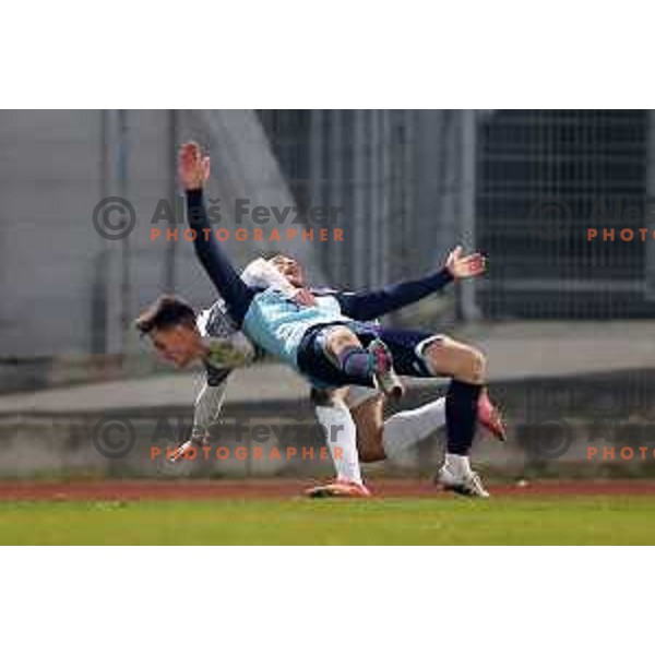 Luka Kambic fouls Bernard Karicca during Prva Liga Telemach 2022-2023 football match between Gorica and Koper in Nova Gorica, Slovenia on February 18, 2023