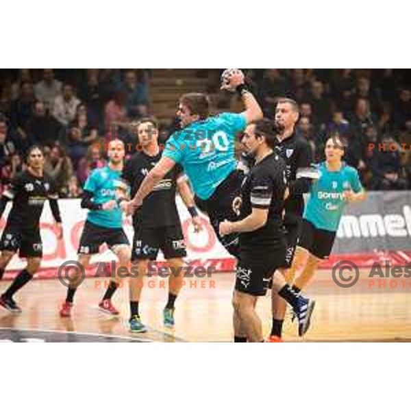 Jernej Drobez in action during EHF European Cup handball match between Gorenje Velenje and Sabbianco Anorthosis Famagusta in Red Hall, Velenje, Slovenia on February 18, 2023