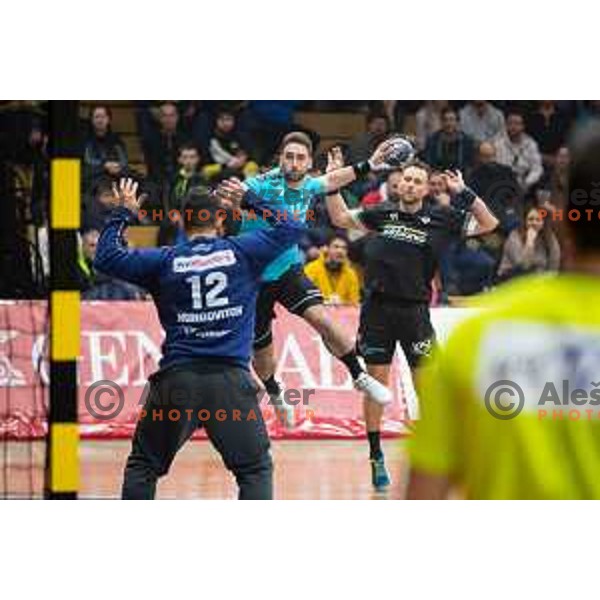 Urban Pipp in action during EHF European Cup handball match between Gorenje Velenje and Sabbianco Anorthosis Famagusta in Red Hall, Velenje, Slovenia on February 18, 2023