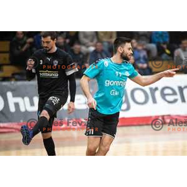 Kenan Pajt in action during EHF European Cup handball match between Gorenje Velenje and Sabbianco Anorthosis Famagusta in Red Hall, Velenje, Slovenia on February 18, 2023