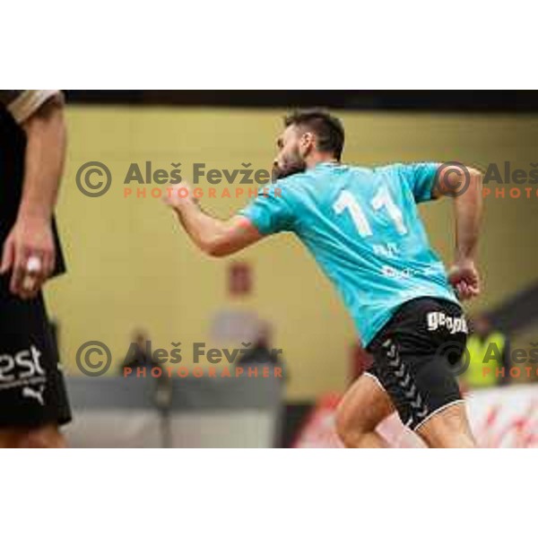 Kenan Pajt in action during EHF European Cup handball match between Gorenje Velenje and Sabbianco Anorthosis Famagusta in Red Hall, Velenje, Slovenia on February 18, 2023