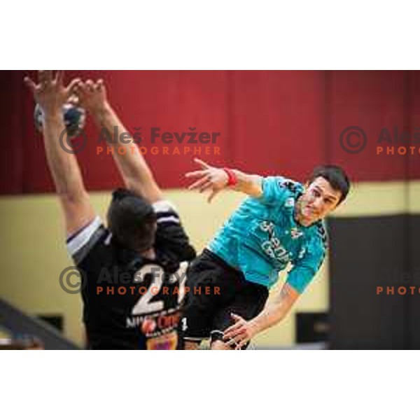 Tarik Mlivic in action during EHF European Cup handball match between Gorenje Velenje and Sabbianco Anorthosis Famagusta in Red Hall, Velenje, Slovenia on February 18, 2023