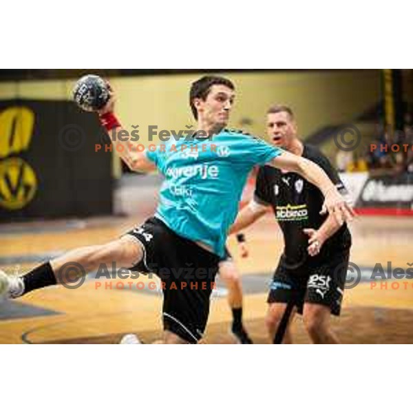 Tarik Mlivic in action during EHF European Cup handball match between Gorenje Velenje and Sabbianco Anorthosis Famagusta in Red Hall, Velenje, Slovenia on February 18, 2023