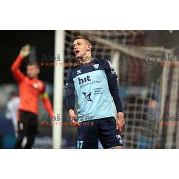 Luka Baruca in action during Prva Liga Telemach 2022-2023 football match between Gorica and Koper in Nova Gorica, Slovenia on February 18, 2023