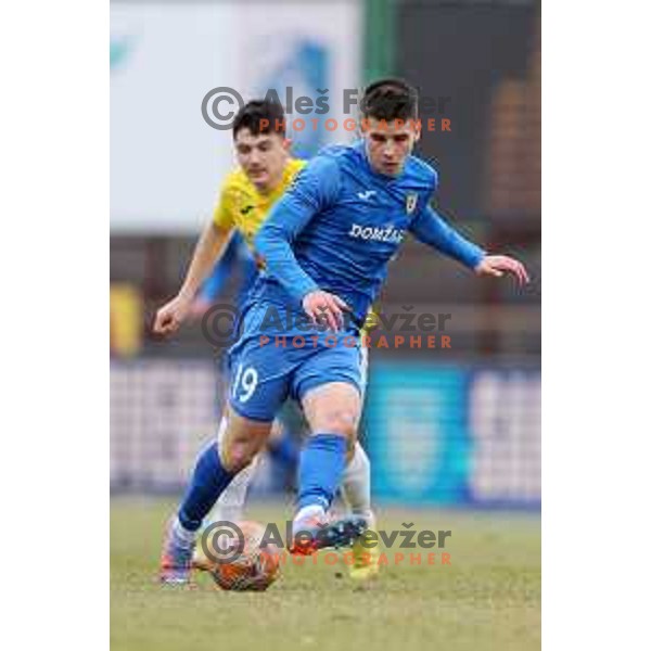 in action during Prva Liga Telemach 2022-2023 football match between Bravo and Domzale in Ljubljana, Slovenia on February 19, 2023