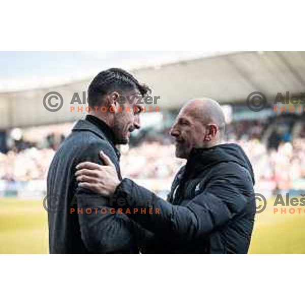 Albert Riera, head coach of Olimpija and Damir Krznar, head coach of Maribor during Prva liga Telemach football match between Maribor and Olimpija in Ljudski vrt, Maribor, Slovenia on February 19, 2023. Photo: Jure Banfi