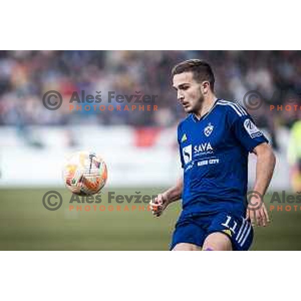 Ivan Brnic in action during Prva liga Telemach football match between Maribor and Olimpija in Ljudski vrt, Maribor, Slovenia on February 19, 2023. Photo: Jure Banfi