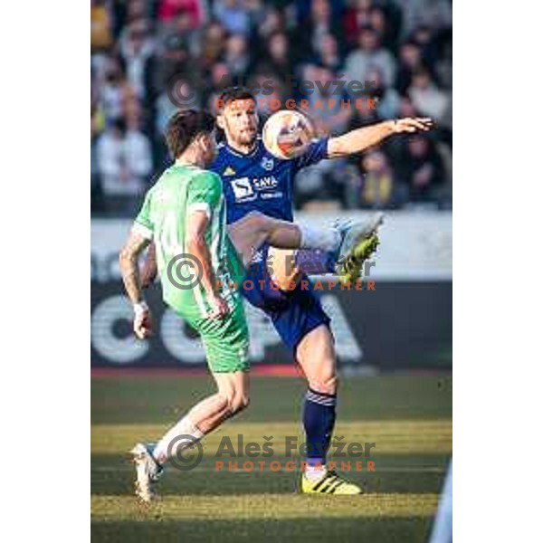 Rok Kronaveter in action during Prva liga Telemach football match between Maribor and Olimpija in Ljudski vrt, Maribor, Slovenia on February 19, 2023. Photo: Jure Banfi