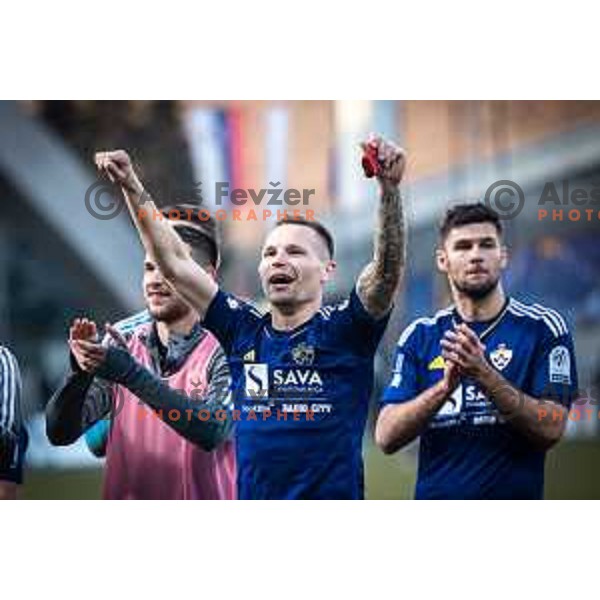 Martin Milec celebrating during Prva liga Telemach football match between Maribor and Olimpija in Ljudski vrt, Maribor, Slovenia on February 19, 2023. Photo: Jure Banfi