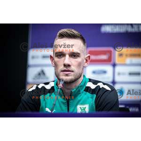 Timi Max Elsnik at the press conference after Prva liga Telemach football match between Maribor and Olimpija in Ljudski vrt, Maribor, Slovenia on February 19, 2023. Photo: Jure Banfi