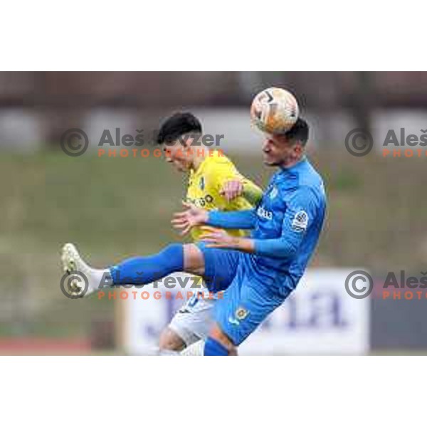 in action during Prva Liga Telemach 2022-2023 football match between Bravo and Domzale in Ljubljana, Slovenia on February 19, 2023