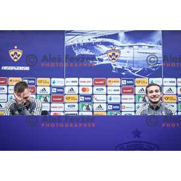 Martin Milec and Ivan Brnic at the press conference after Prva liga Telemach football match between Maribor and Olimpija in Ljudski vrt, Maribor, Slovenia on February 19, 2023. Photo: Jure Banfi