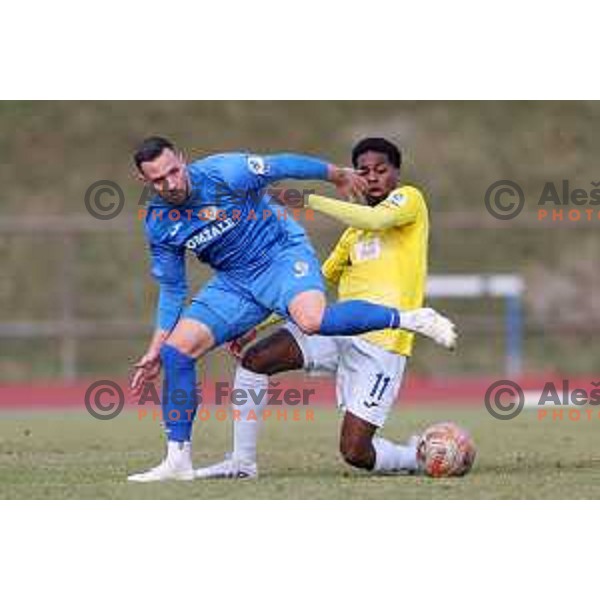 in action during Prva Liga Telemach 2022-2023 football match between Bravo and Domzale in Ljubljana, Slovenia on February 19, 2023