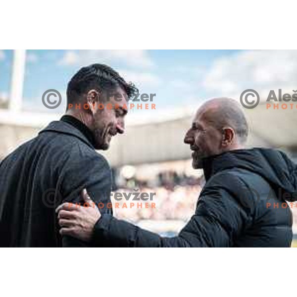 Albert Riera, head coach of Olimpija and Damir Krznar, head coach of Maribor during Prva liga Telemach football match between Maribor and Olimpija in Ljudski vrt, Maribor, Slovenia on February 19, 2023. Photo: Jure Banfi