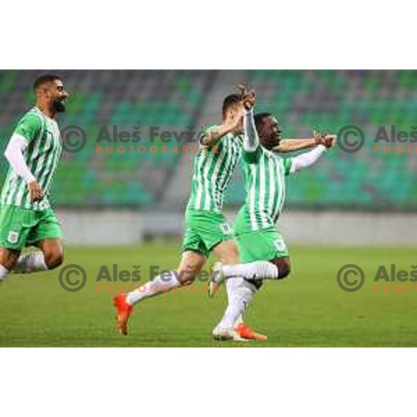 Aldair Adulai Djalo Balde of Olimpija celebrates a goal during Prva Liga Telemach 2022-2023 football match between Olimpija and Gorica in SRC Stozice, Ljubljana, Slovenia on February 22, 2023