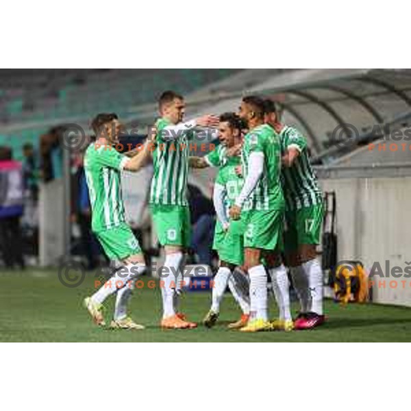 Aldair Adulai Djalo Balde of Olimpija celebrates a goal during Prva Liga Telemach 2022-2023 football match between Olimpija and Gorica in SRC Stozice, Ljubljana, Slovenia on February 22, 2023