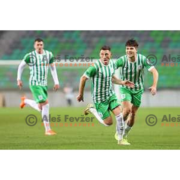 Mario Kvesic of Olimpija celebrates a goal during Prva Liga Telemach 2022-2023 football match between Olimpija and Gorica in SRC Stozice, Ljubljana, Slovenia on February 22, 2023