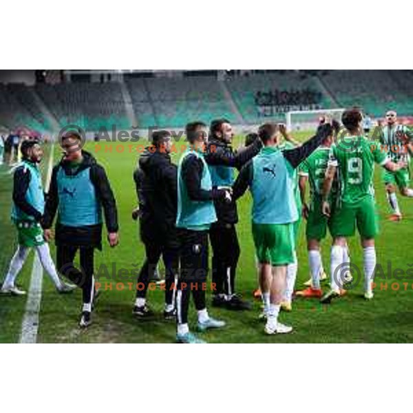 Olimpija celebrates a goal during Prva Liga Telemach 2022-2023 football match between Olimpija and Gorica in SRC Stozice, Ljubljana, Slovenia on February 22, 2023