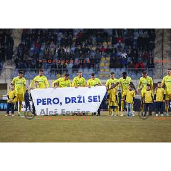 Domzale players prior to Prva Liga Telemach 2022-2023 football match between Domzale and Maribor in Sportni park Domzale, Domzale, Slovenia on February 23, 2023
