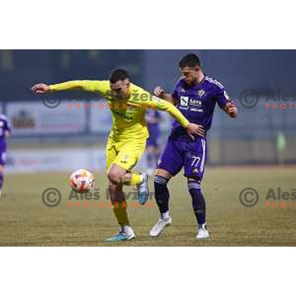 Andrej Djuric of Domzale and Zan Vipotnik of Maribor during Prva Liga Telemach 2022-2023 football match between Domzale and Maribor in Sportni park Domzale, Domzale, Slovenia on February 23, 2023