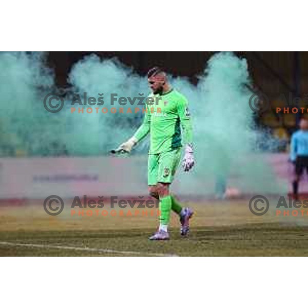 Ajdin Mulalic of Domzale during Prva Liga Telemach 2022-2023 football match between Domzale and Maribor in Sportni park Domzale, Domzale, Slovenia on February 23, 2023
