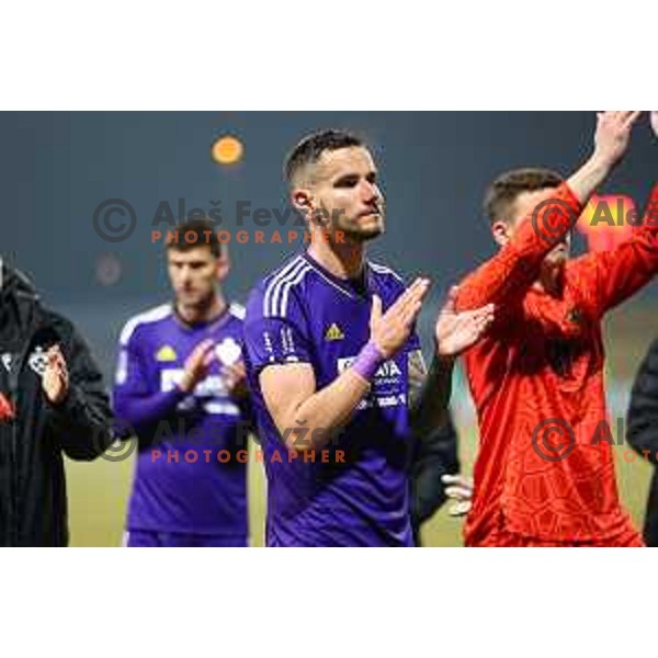 Players of Maribor greet the away fans after Prva Liga Telemach 2022-2023 football match between Domzale and Maribor in Sportni park Domzale, Domzale, Slovenia on February 23, 2023