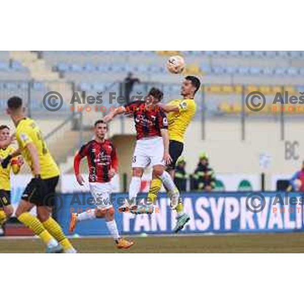 Sacha Boris Roger Marasovic of Tabor Sezana and Mario Cuic of Kalcer Radomlje during Prva Liga Telemach 2022-2023 football match between Kalcer Radomlje and Tabor Sezana in Sportni park Domzale, Domzale, Slovenia on February 25, 2023