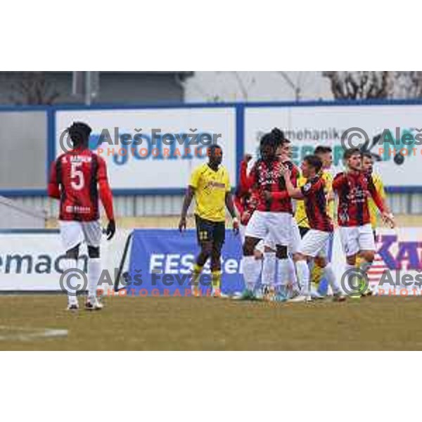 Thaddee Oded Kaleba of Tabor Sezana celebrates a goal (disallowed) during Prva Liga Telemach 2022-2023 football match between Kalcer Radomlje and Tabor Sezana in Sportni park Domzale, Domzale, Slovenia on February 25, 2023