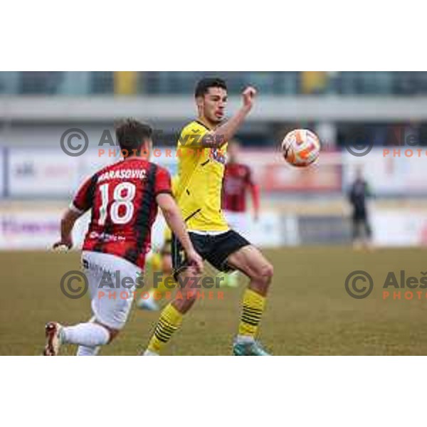 Sacha Boris Roger Marasovic of Tabor Sezana and Mario Cuic of Kalcer Radomlje during Prva Liga Telemach 2022-2023 football match between Kalcer Radomlje and Tabor Sezana in Sportni park Domzale, Domzale, Slovenia on February 25, 2023