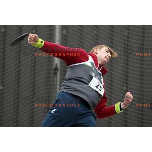 Kristjan Ceh competes in discus throw at Slovenian Winter Athletics Championship in Dozmale, Slovenia on February 26, 2023