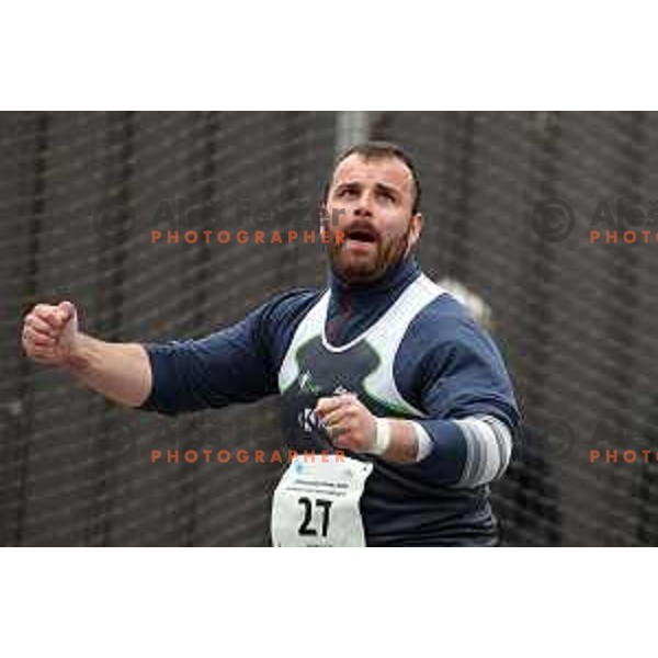 Kristjan Ceh competes in discus throw at Slovenian Winter Athletics Championship in Dozmale, Slovenia on February 26, 2023