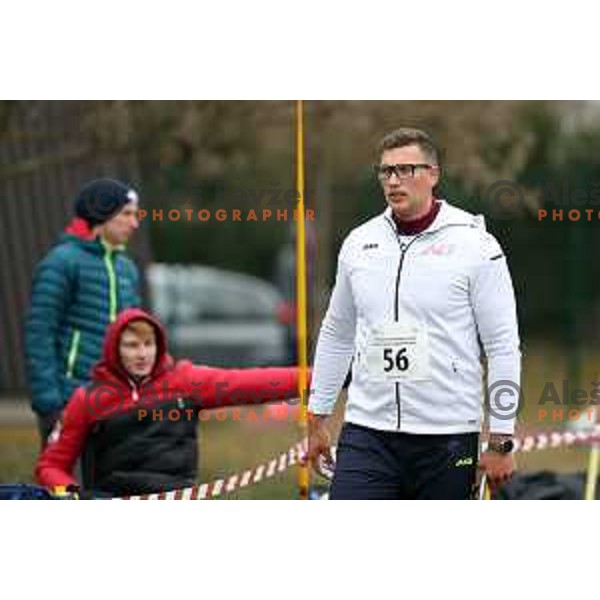 Kristjan Ceh competes in discus throw at Slovenian Winter Athletics Championship in Dozmale, Slovenia on February 26, 2023