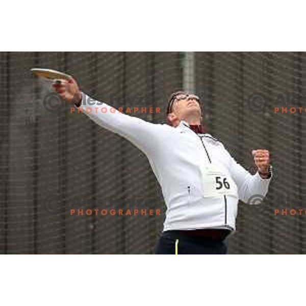 Kristjan Ceh competes in discus throw at Slovenian Winter Athletics Championship in Dozmale, Slovenia on February 26, 2023