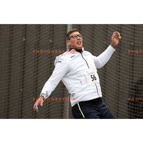 Kristjan Ceh competes in discus throw at Slovenian Winter Athletics Championship in Dozmale, Slovenia on February 26, 2023