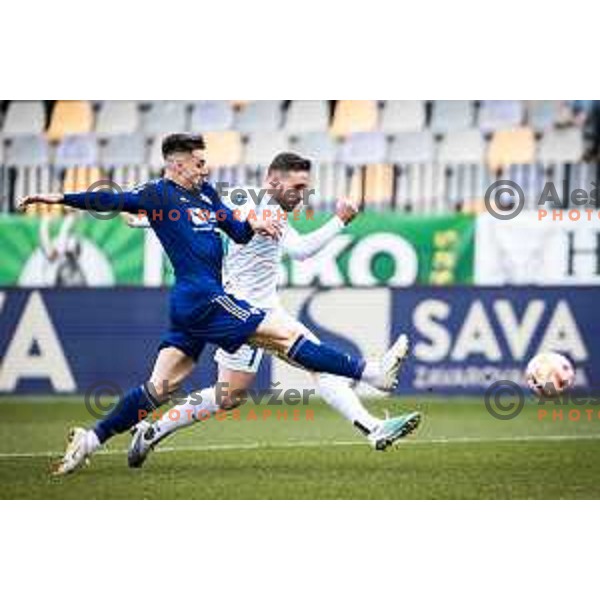 Gregor Sikosek vs Aljosa Matko in action during Prva liga Telemach football match between Maribor and Celje in Ljudski vrt, Maribor, Slovenia on February 26, 2023. Photo: Jure Banfi