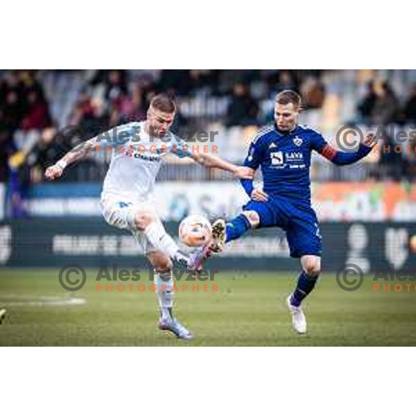 Luka Bobicanec vs Martin Milec in action during Prva liga Telemach football match between Maribor and Celje in Ljudski vrt, Maribor, Slovenia on February 26, 2023. Photo: Jure Banfi