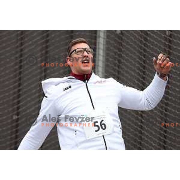 Kristjan Ceh competes in discus throw at Slovenian Winter Athletics Championship in Dozmale, Slovenia on February 26, 2023