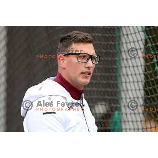 Kristjan Ceh competes in discus throw at Slovenian Winter Athletics Championship in Dozmale, Slovenia on February 26, 2023