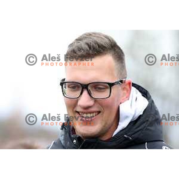 Kristjan Ceh competes in discus throw at Slovenian Winter Athletics Championship in Dozmale, Slovenia on February 26, 2023
