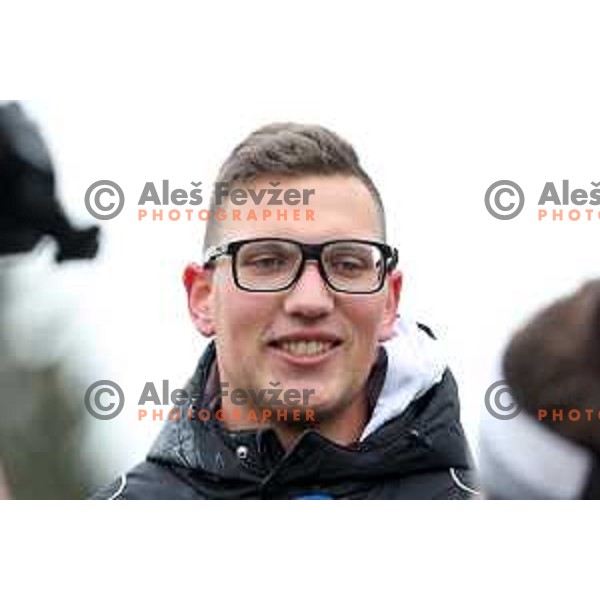 Kristjan Ceh competes in discus throw at Slovenian Winter Athletics Championship in Dozmale, Slovenia on February 26, 2023