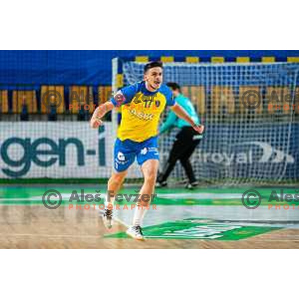 Ante Ivankovic in action during 1.NLB league handball match between Celje Pivovarna Lasko and Gorenje Velenje in Arena Zlatorog, Celje, Slovenia on February 26, 2023