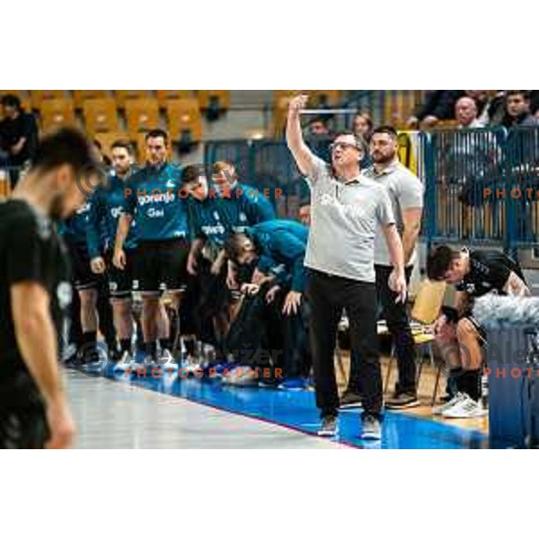 Zoran Jovicic, head coach of Gorenje in action during 1.NLB league handball match between Celje Pivovarna Lasko and Gorenje Velenje in Arena Zlatorog, Celje, Slovenia on February 26, 2023