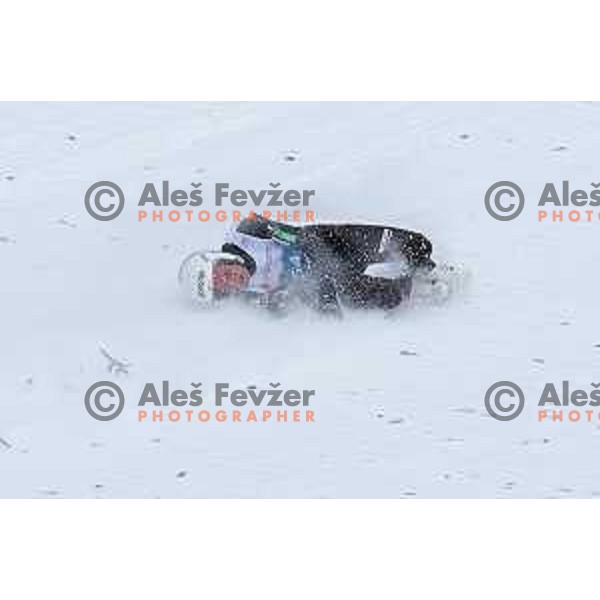 Peter Prevc of Slovenia crashed at Ski jumping Men Large Hill official training at Planica 2023 World Nordic Championships, Slovenia on March1, 2023