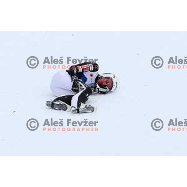 Peter Prevc of Slovenia crashed at Ski jumping Men Large Hill official training at Planica 2023 World Nordic Championships, Slovenia on March1, 2023
